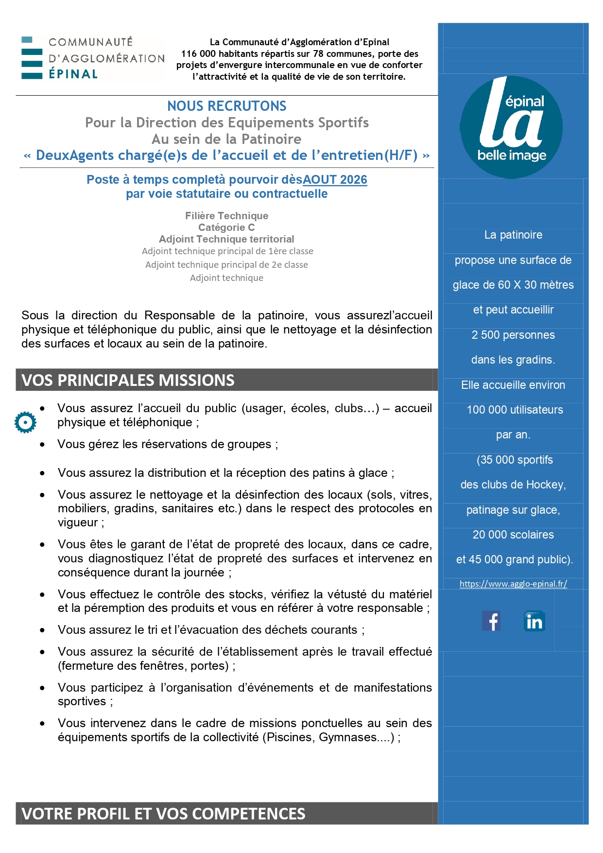 Deux agents chargé(e)s de l’accueil et de l’entretien